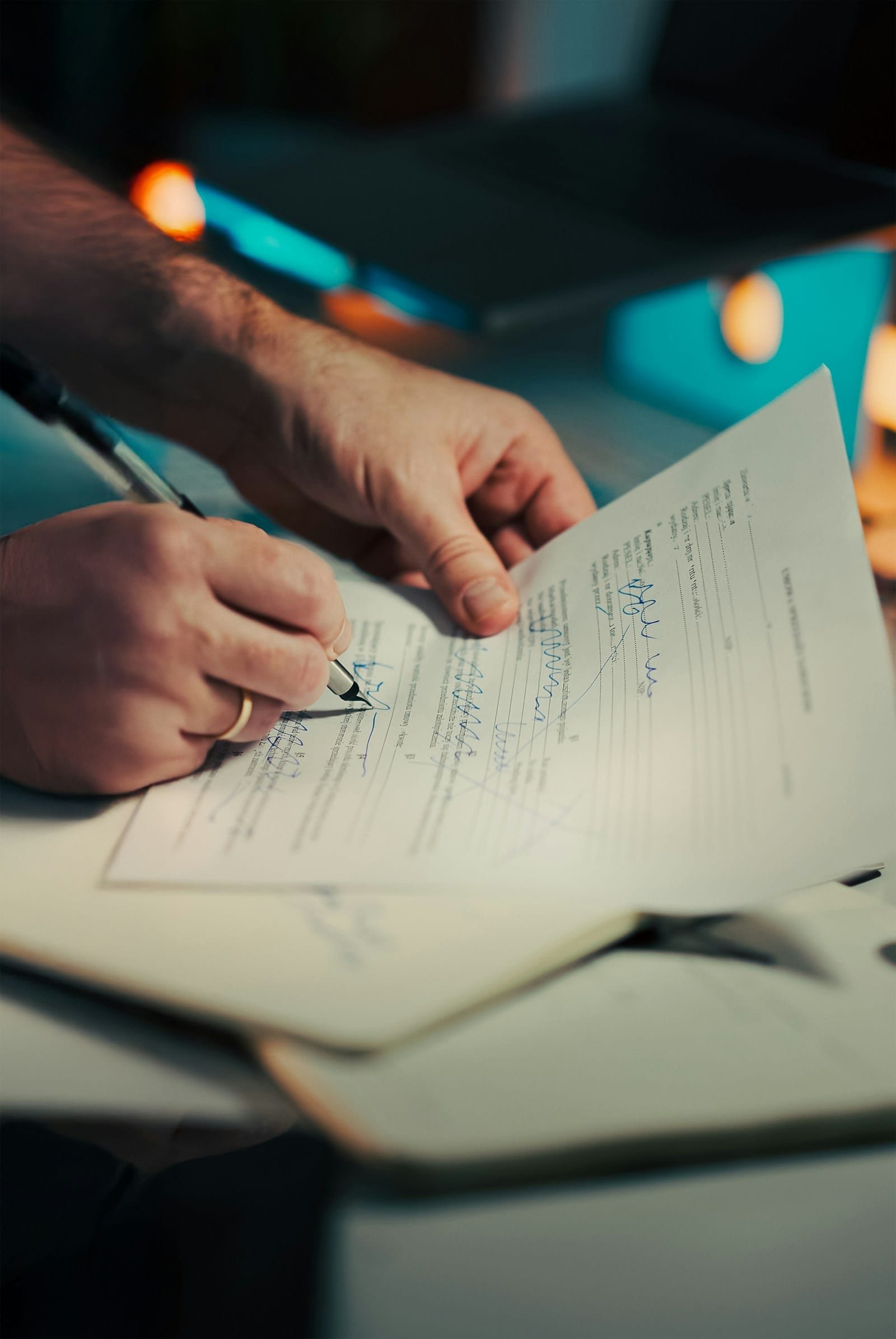 Devis, lettre de voiture, déclaration de valeur : des engagements écrits Main signant un document contractuel au stylo